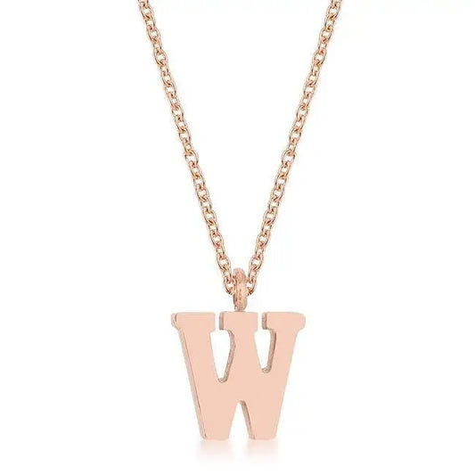 Elaina Rose Gold Stainless Steel W Initial Necklace - Necklace