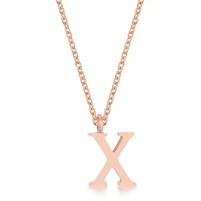 Elaina Rose Gold Stainless Steel X Initial Necklace - Necklace