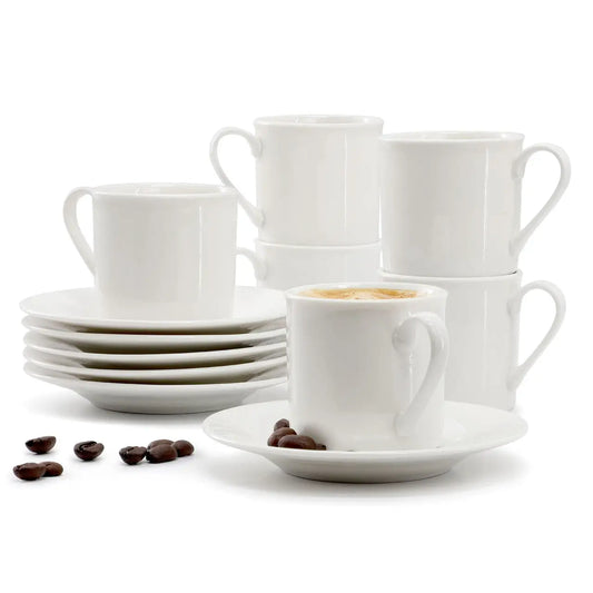Elama Aspin 12 Piece 2.5 Ounce Porcelain Espresso Cup Set in White with Saucers - Drinkware