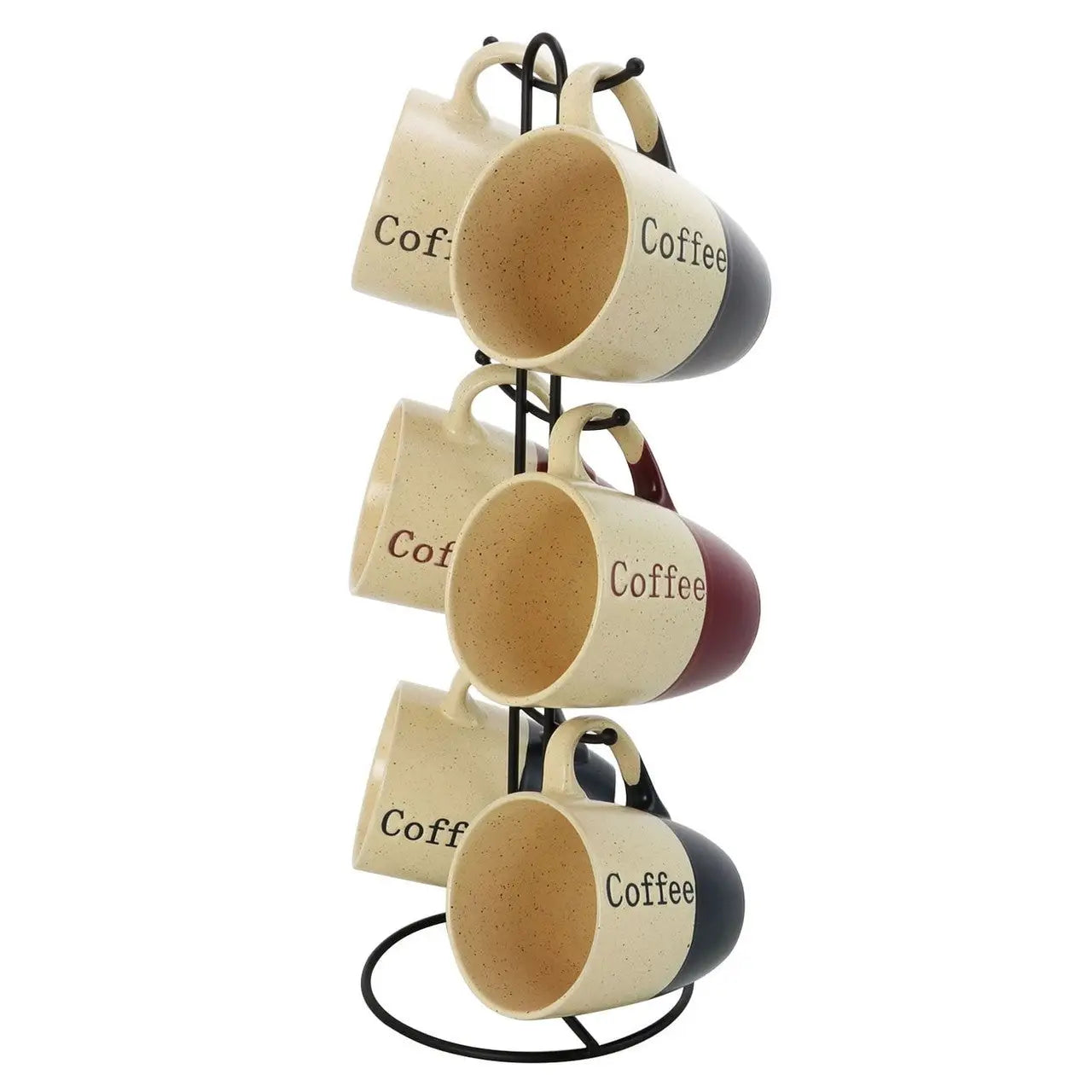 Elama Coffee House 6-Piece 12 oz. Mug Set with Stand Assorted Colors - Cups