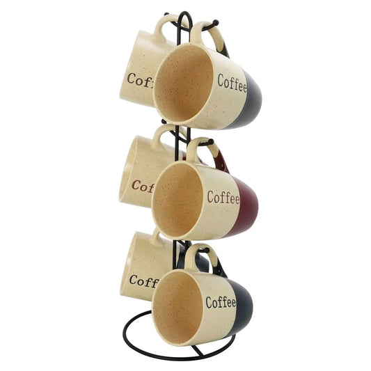 Elama Coffee House 6-Piece 12 oz. Mug Set with Stand Assorted Colors - Cups