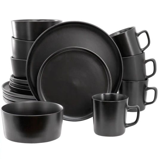 Elama Luxmatte Black 16 Piece Dinnerware Set - Dinnerware Sets 16pc