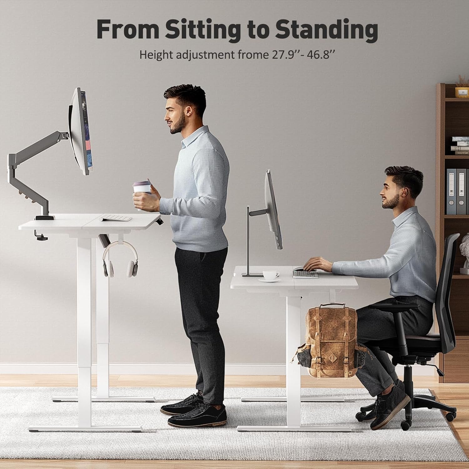 Electric Adjustable Height Standing Desk with Rolling Wheels-3