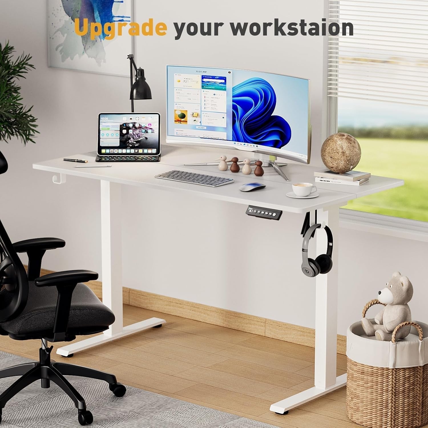 Electric Adjustable Height Standing Desk with Rolling Wheels-4