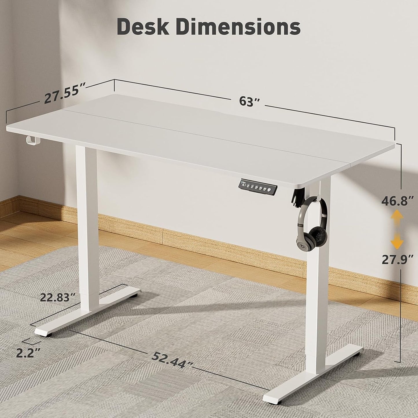Electric Adjustable Height Standing Desk with Rolling Wheels-2