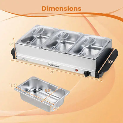 Electric Buffet Server Food Warmer with 3 Removable Trays - Food Warmers & Burners