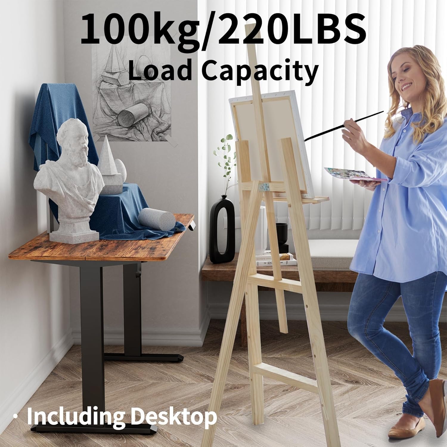 Electric Height Adjustable Standing Desk with Casters-1