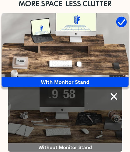 Electric Height Adjustable Standing Desk with Monitor Riser-4