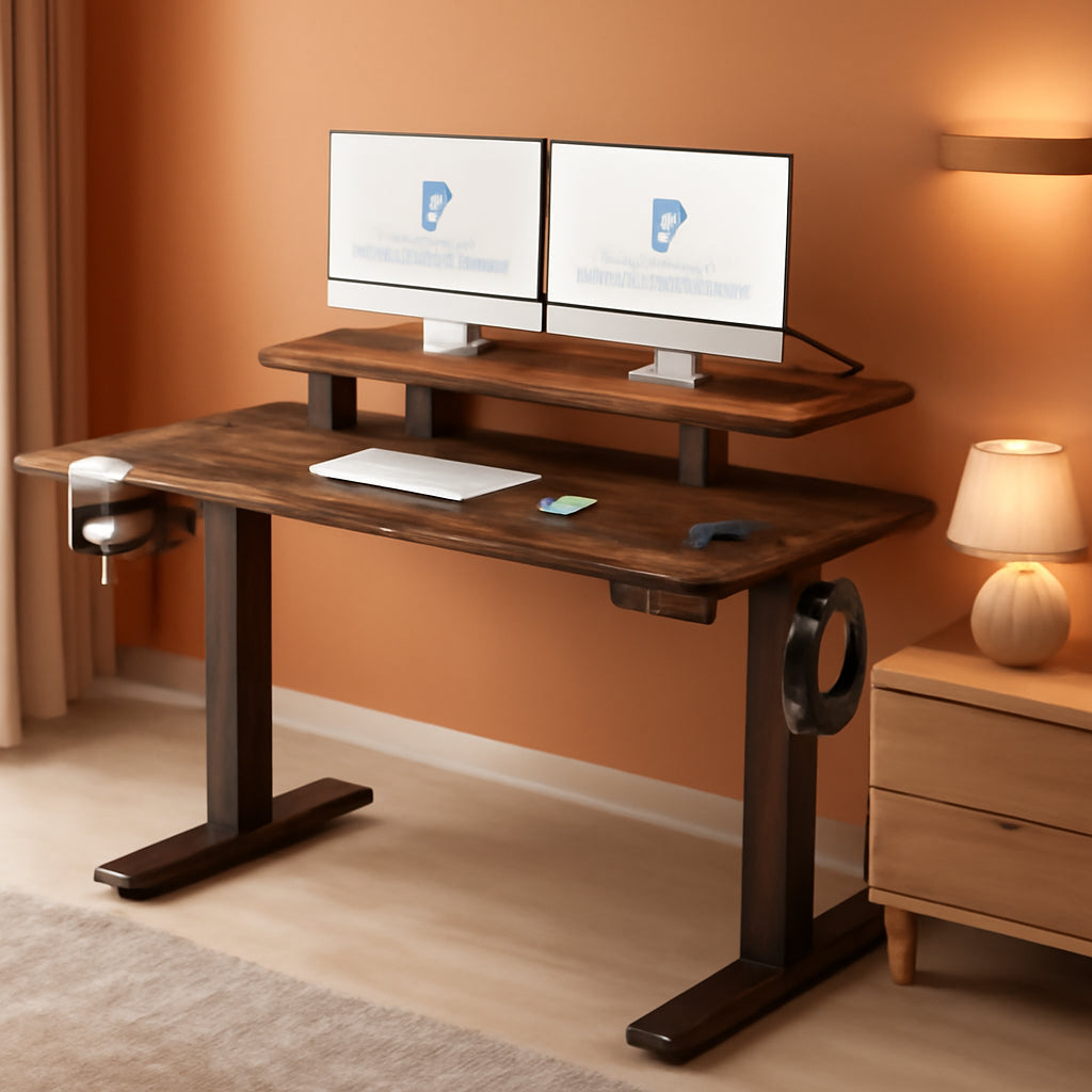 Electric Height Adjustable Standing Desk with Monitor Riser-0