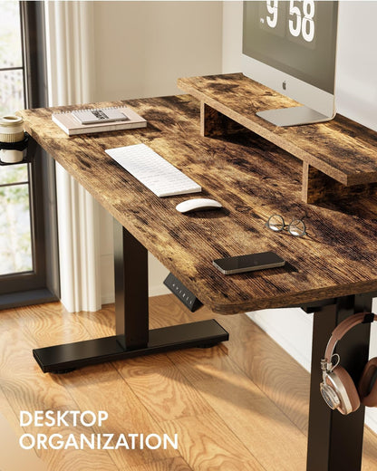 Electric Height Adjustable Standing Desk with Monitor Riser-3