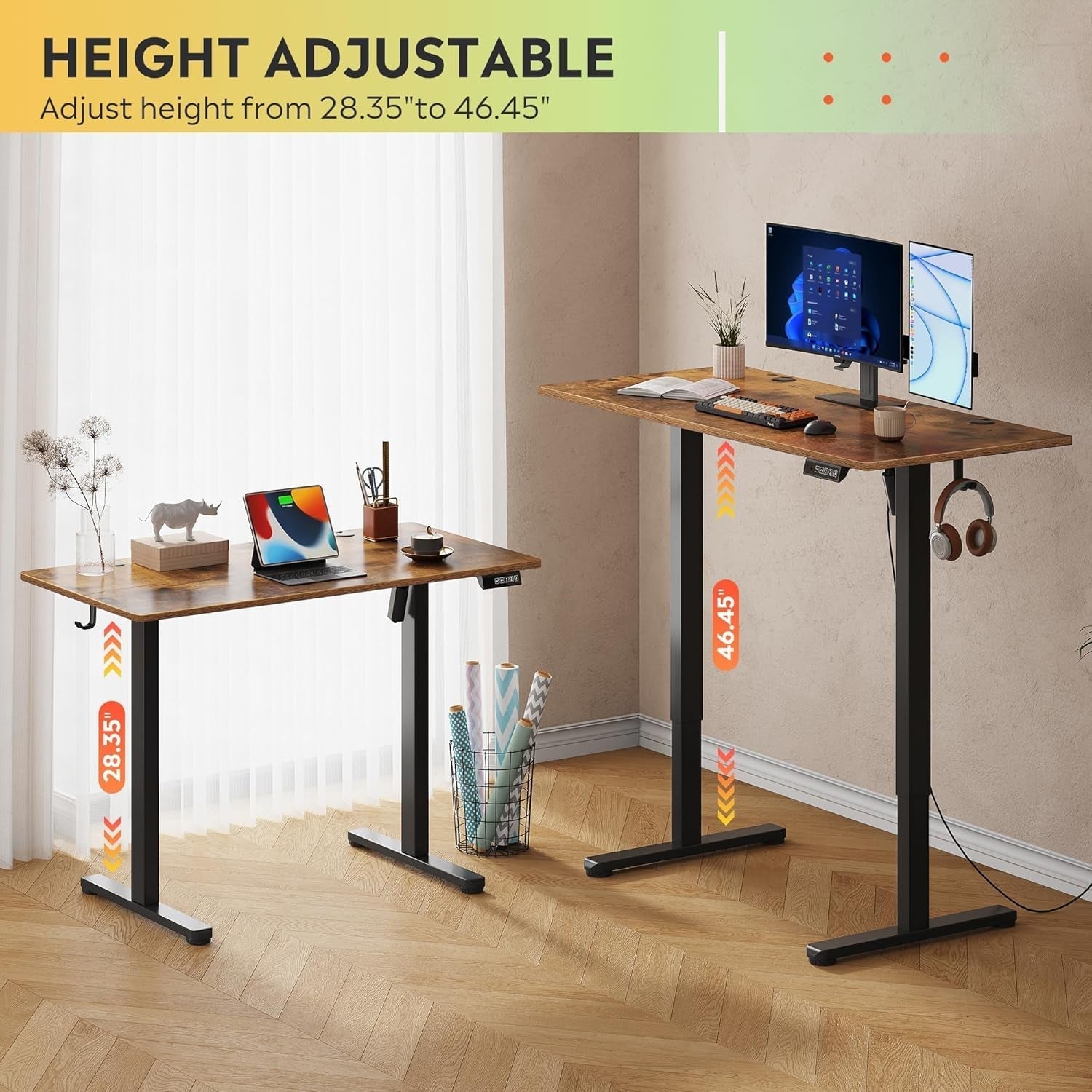 48 X 24 Inches Electric Standing Desk,Height Adjustable Stand up Desk for Home Office, Ergonomic Sit to Stand Desk with Phone Holder,Rust-3