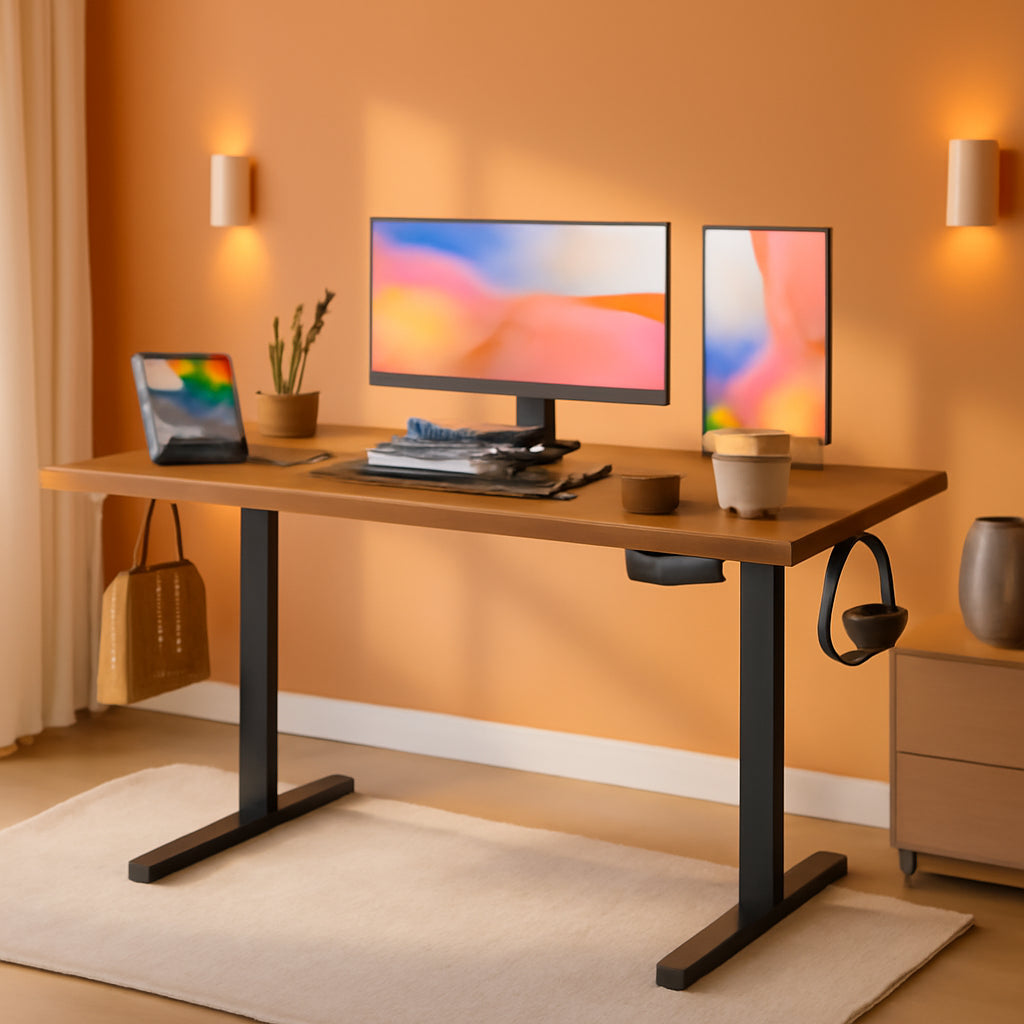 48 X 24 Inches Electric Standing Desk,Height Adjustable Stand up Desk for Home Office, Ergonomic Sit to Stand Desk with Phone Holder,Rust-0