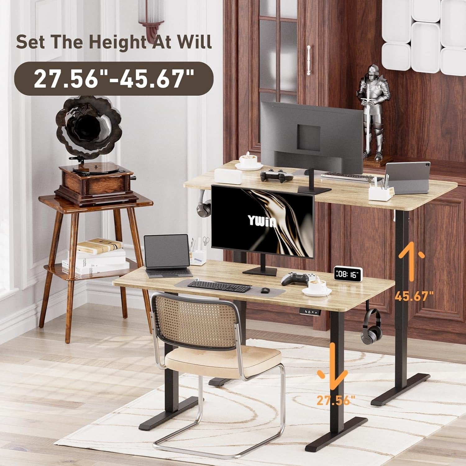 Electric Height Adjustable Standing Desk with Wheels-3
