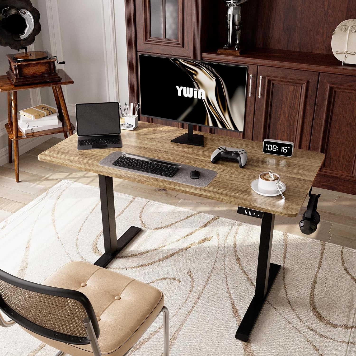 Electric Height Adjustable Standing Desk with Wheels-1