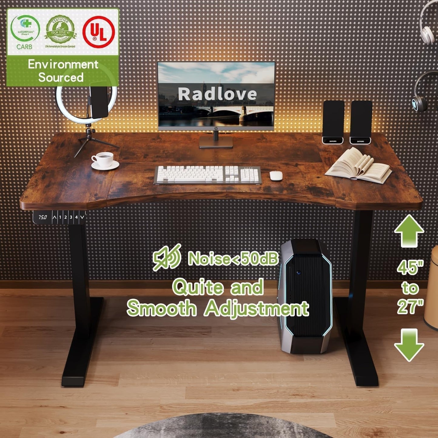 Electric Standing Desk Dual Motors Height Adjustable Curved Design-3