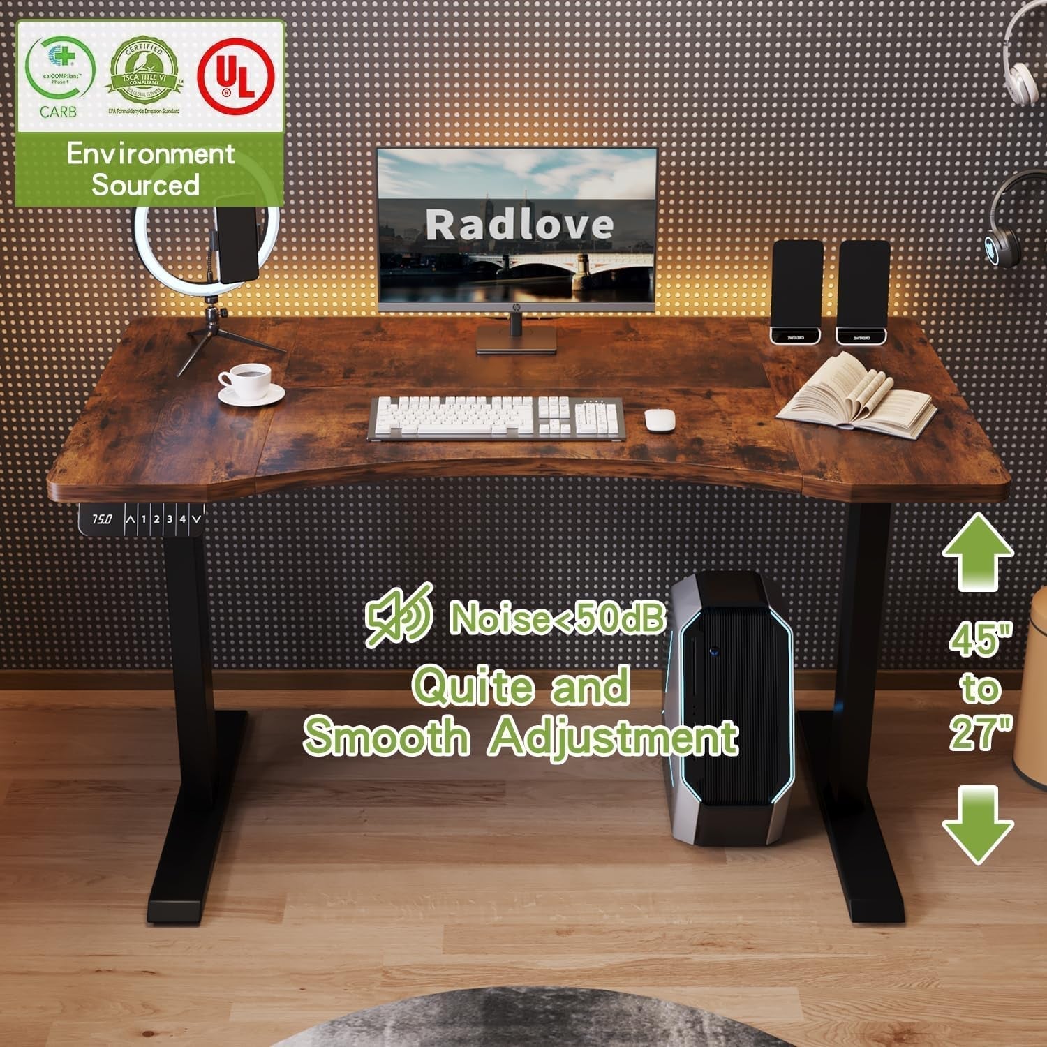 Electric Standing Desk Dual Motors Height Adjustable Curved Design-3