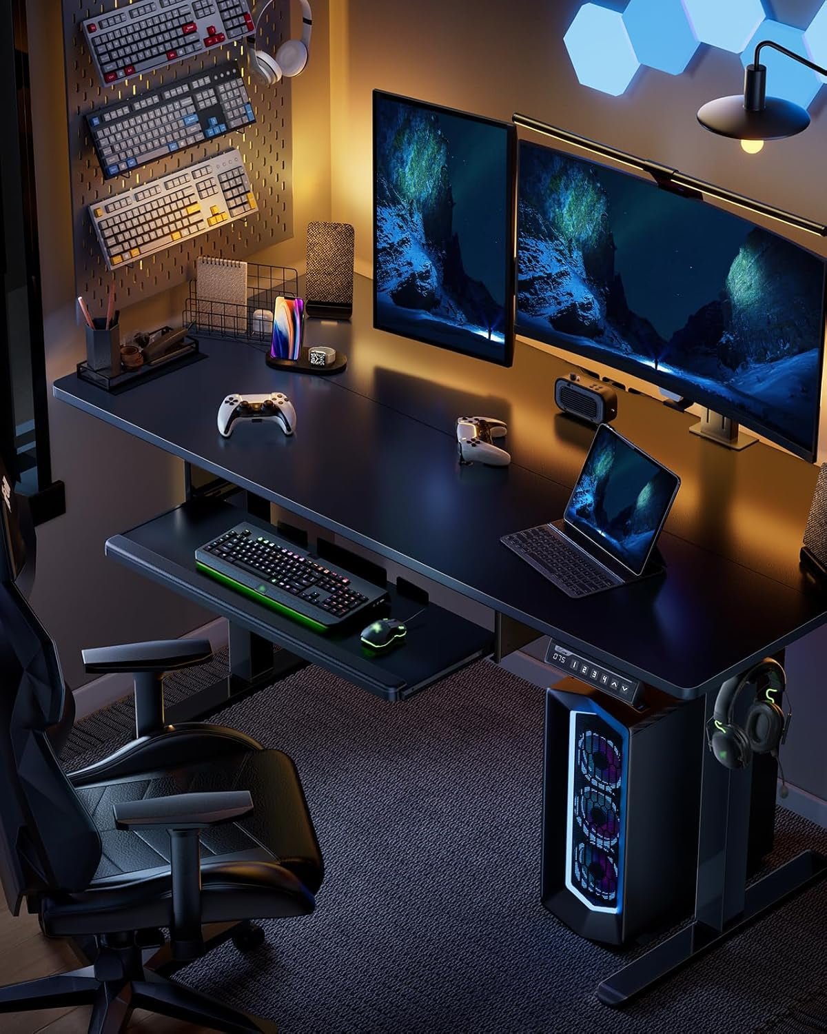 Electric Standing Desk with Adjustable Height Keyboard Tray-1