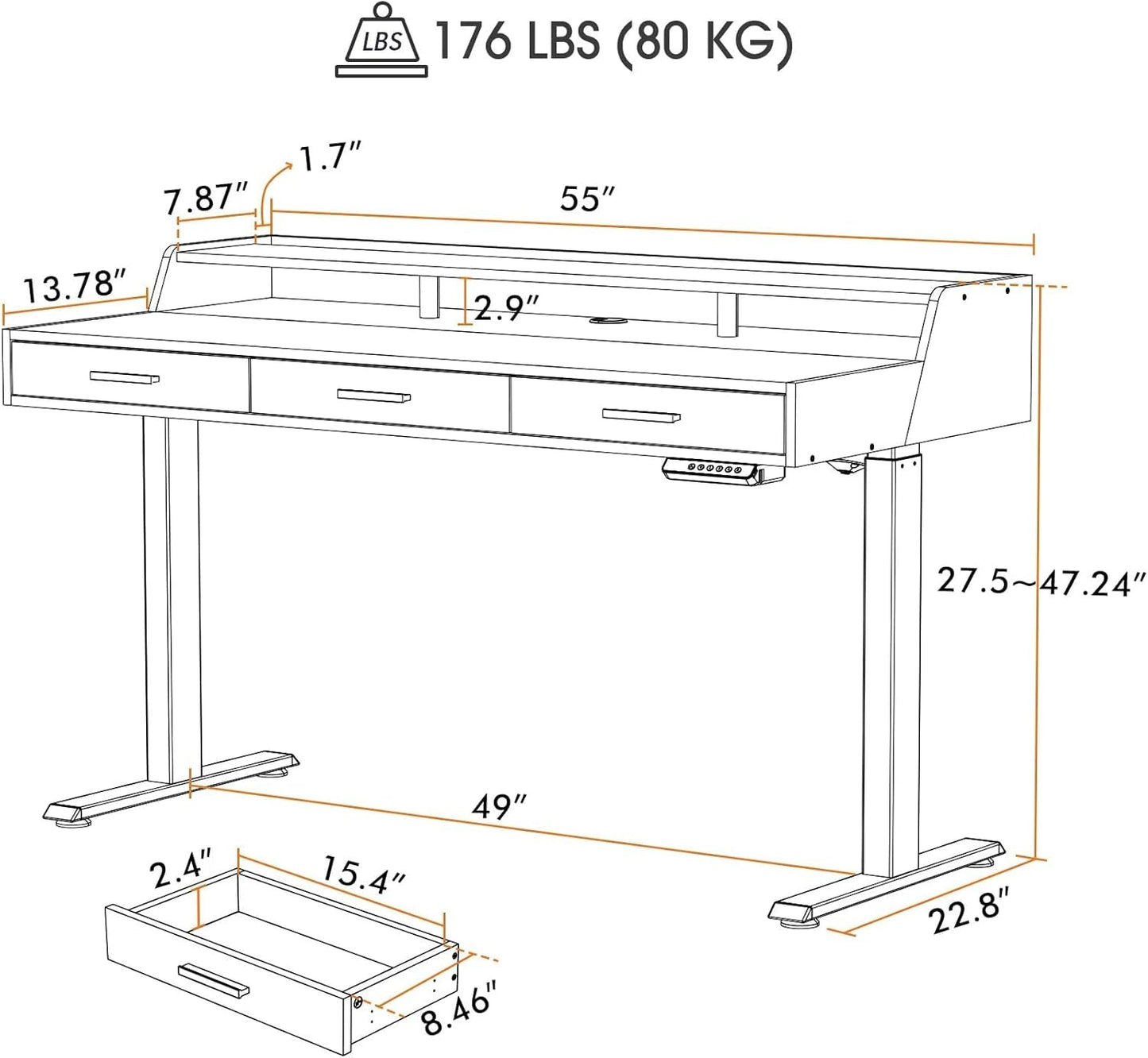 Electric Standing Desk With Drawers Adjustable Height Feature-2