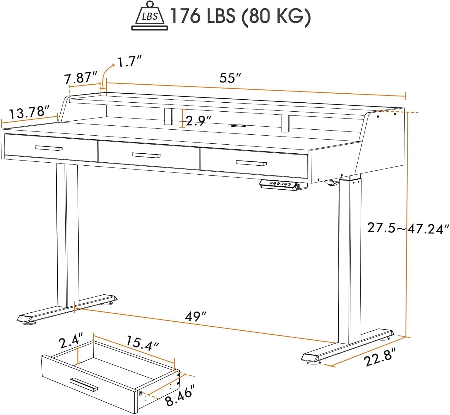 Electric Standing Desk With Drawers Adjustable Height Feature-2