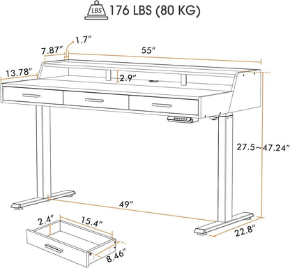Electric Standing Desk With Drawers Adjustable Height Feature-2