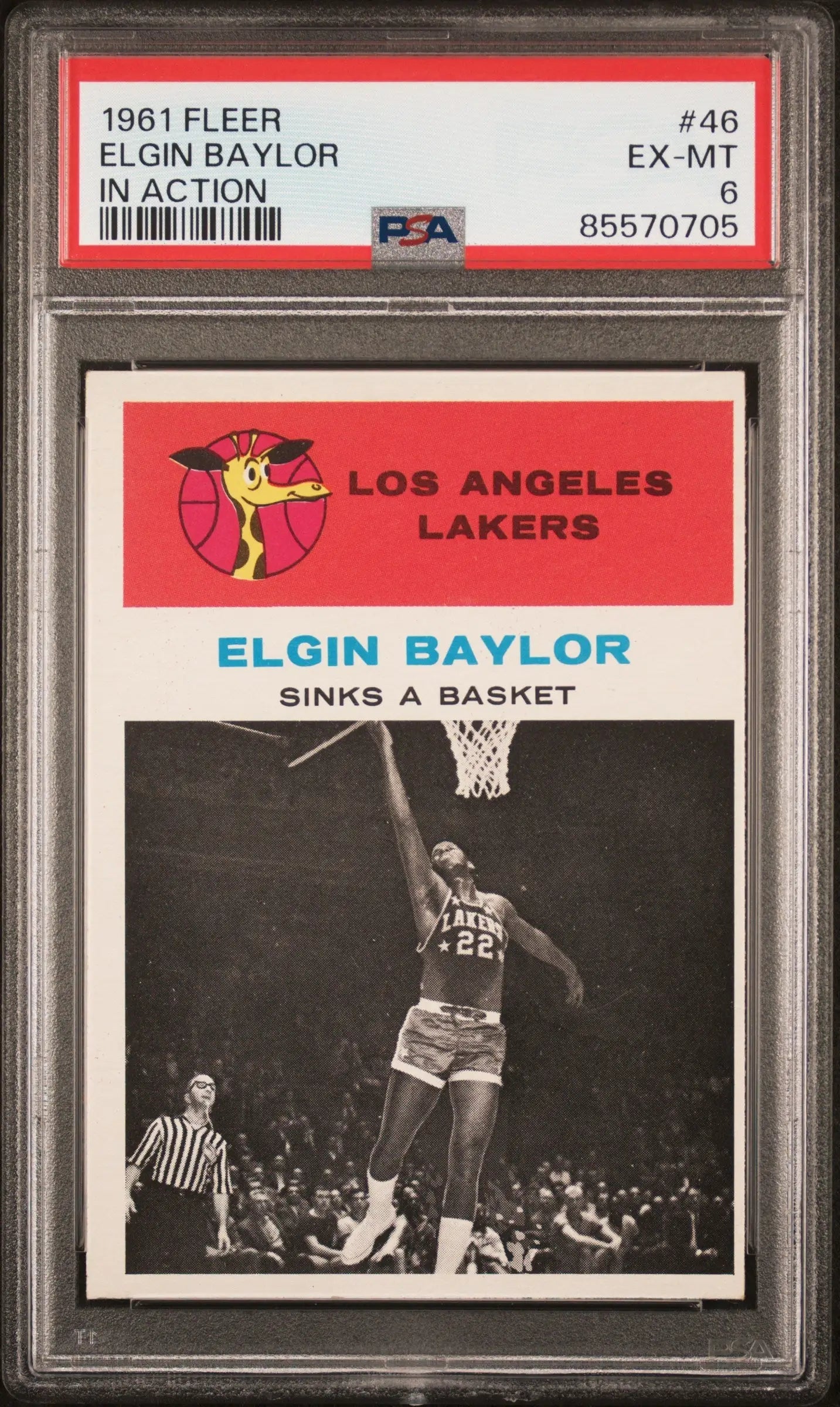 Graded 1961 Fleer Elgin Baylor basketball card in PSA 6 Ex-Mint condition