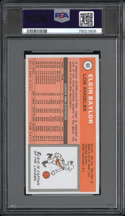 PSA-graded Elgin Baylor 1970 Topps #65 vintage basketball trading card with cartoon design