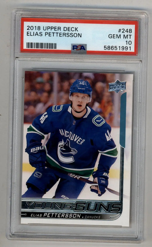 PSA-graded 2018 Upper Deck hockey card of Elias Pettersson in gem mint condition