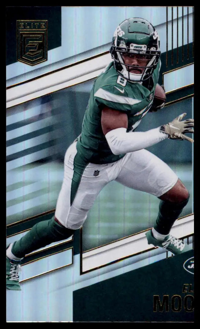 Football player in action featuring Elijah Moore from Donruss Elite 2022 New York Jets