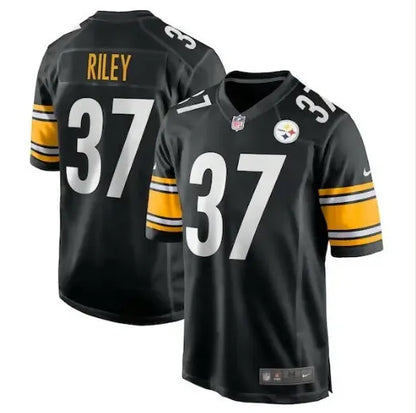 Black Pittsburgh Steelers Elijah Riley Nike Game Player Jersey with Riley and number 37