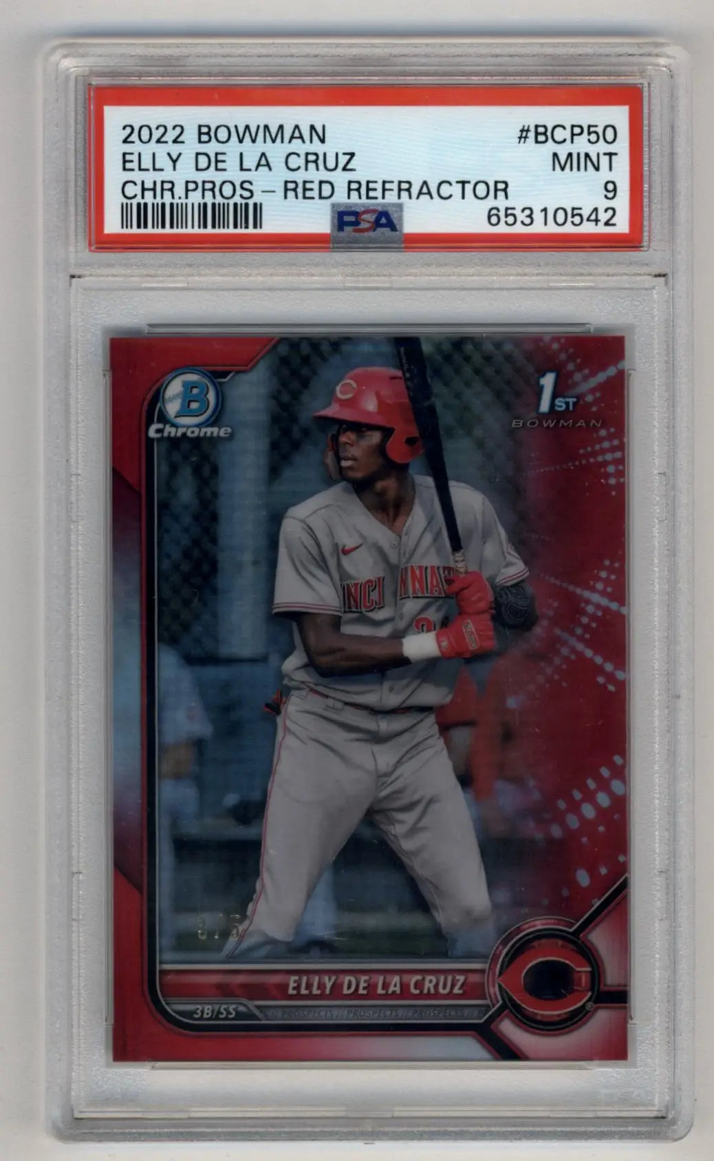 Elly De La Cruz 2022 Bowman Chrome Prospect Red Refractor baseball card PSA 9 Mint