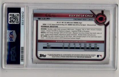 Graded Elly De La Cruz Bowman Chrome Prospect Red Refractor baseball card PSA 9 Mint