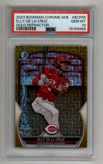 2023 Bowman Chrome Mega Box Gold Refractor Elly De La Cruz PSA 10 Gem Mint baseball card