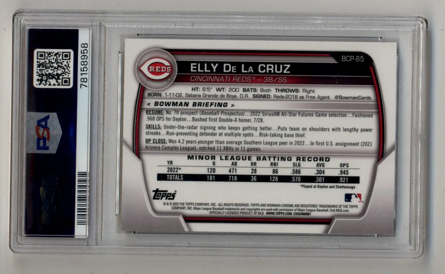 Graded Elly De La Cruz baseball card from Bowman Chrome Mega Box Gold Refractor
