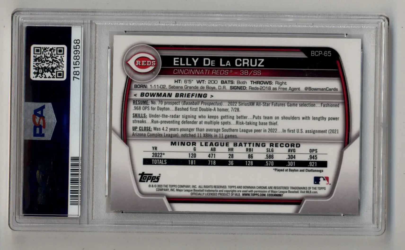 Graded Elly De La Cruz baseball card from Bowman Chrome Mega Box Gold Refractor