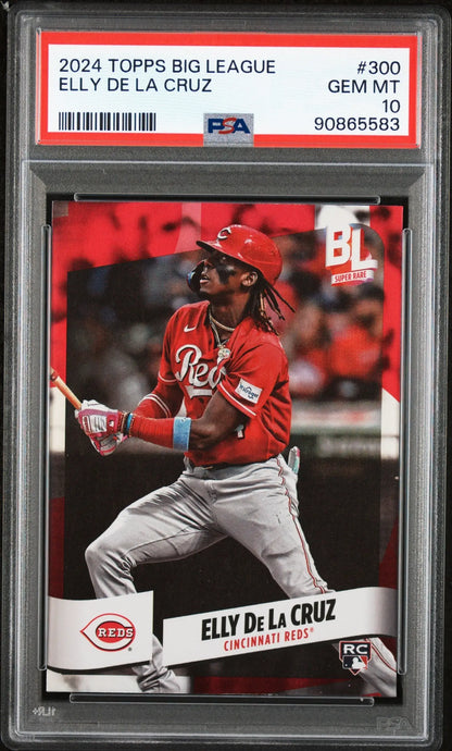 Baseball trading card of Elly De La Cruz in a graded slab from Topps Big League PSA 10