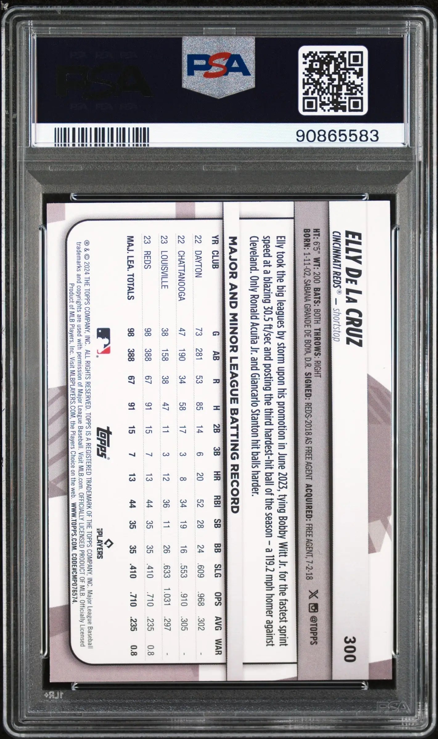Graded Elly De La Cruz 2024 Topps Big League baseball card PSA 10 Gem Mint