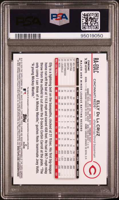 Elly de la Cruz 2024 Topps Chrome Orange Wave Refractor Auto #6/25 PSA 9 Mint - Singles