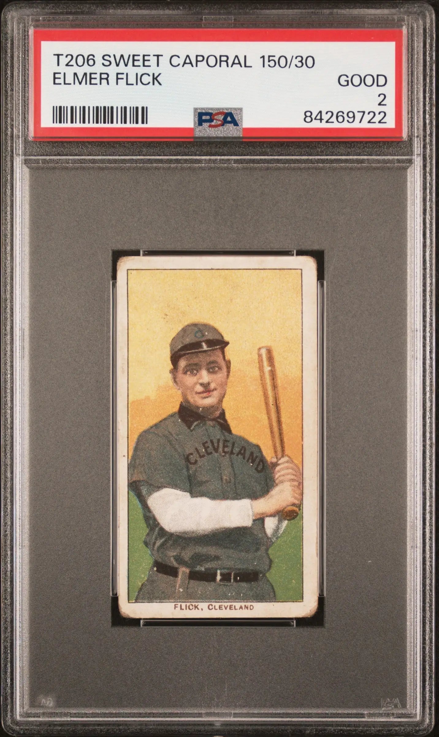 PSA-graded T206 Sweet Caporal baseball card of Elmer Flick from 1909-11