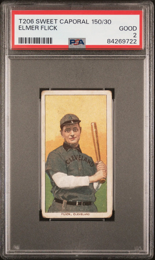PSA-graded T206 Sweet Caporal baseball card of Elmer Flick from 1909-11