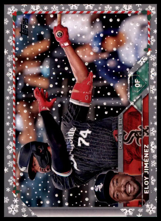 Eloy Jiménez baseball card from 2023 Topps Holiday Metallic series featuring Chicago White Sox