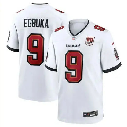 White Emeka Egbuka Tampa Bay Buccaneers Nike game jersey with red and black accents