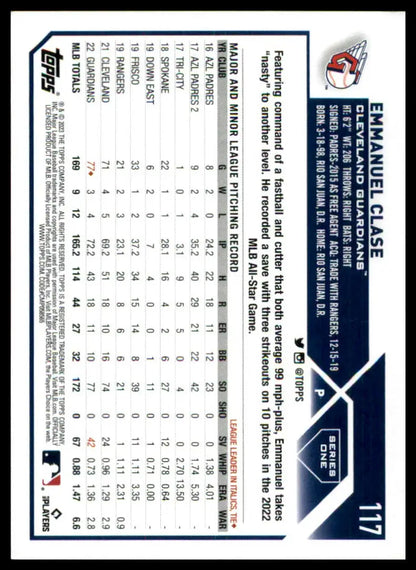 Emmanuel Clase 2023 Topps baseball card featuring Cleveland Guardians player