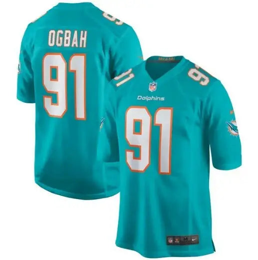 Teal Miami Dolphins Emmanuel Ogbah Nike Game Jersey with 91 on front and back