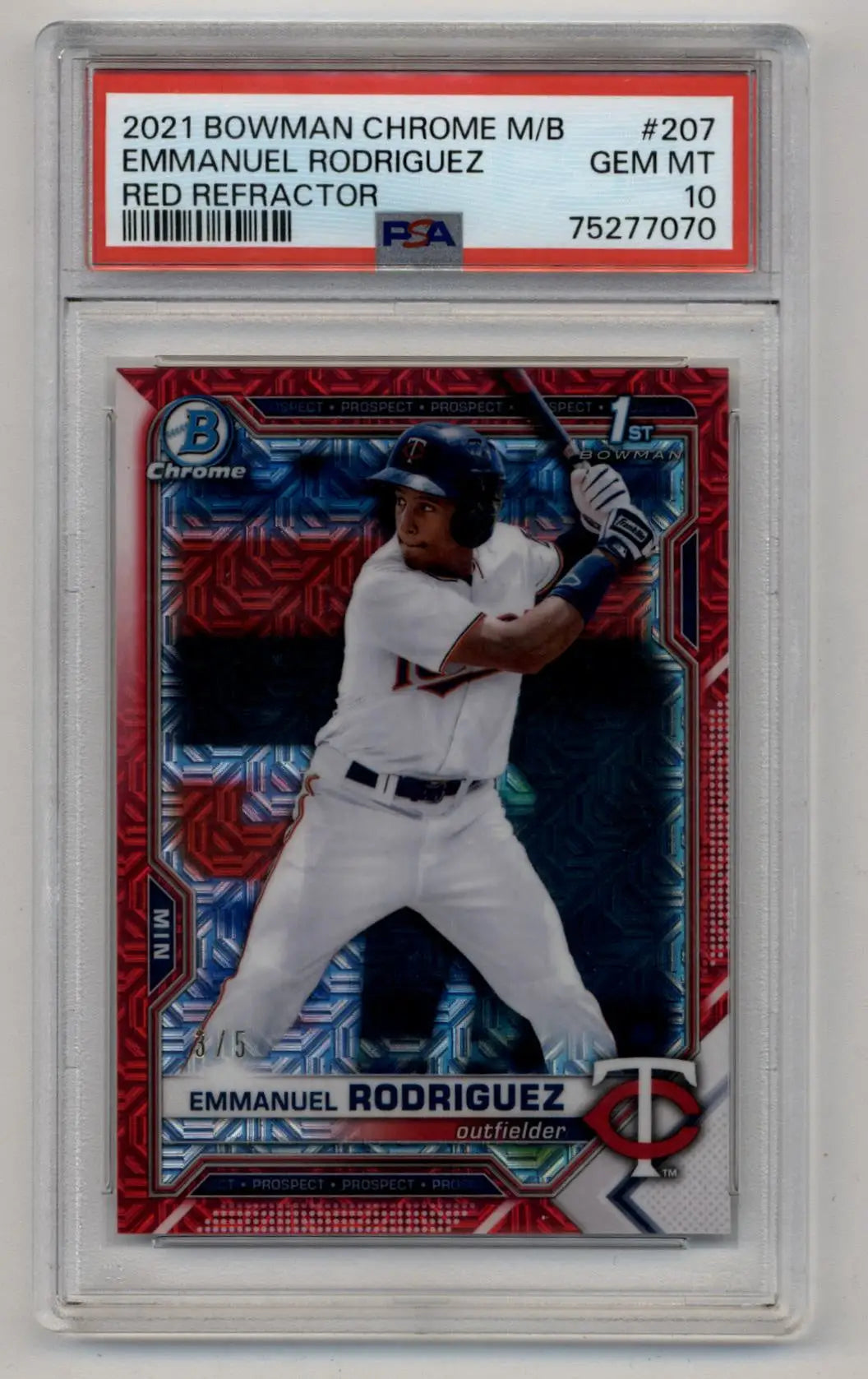 Emmanuel Rodriguez 2021 Bowman Chrome Mega Box Red Refractor 3/5 PSA 10 Gem Mint - Singles