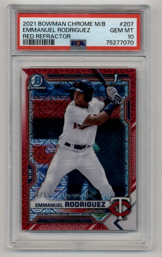 Emmanuel Rodriguez 2021 Bowman Chrome Mega Box Red Refractor 3/5 PSA 10 Gem Mint - Singles