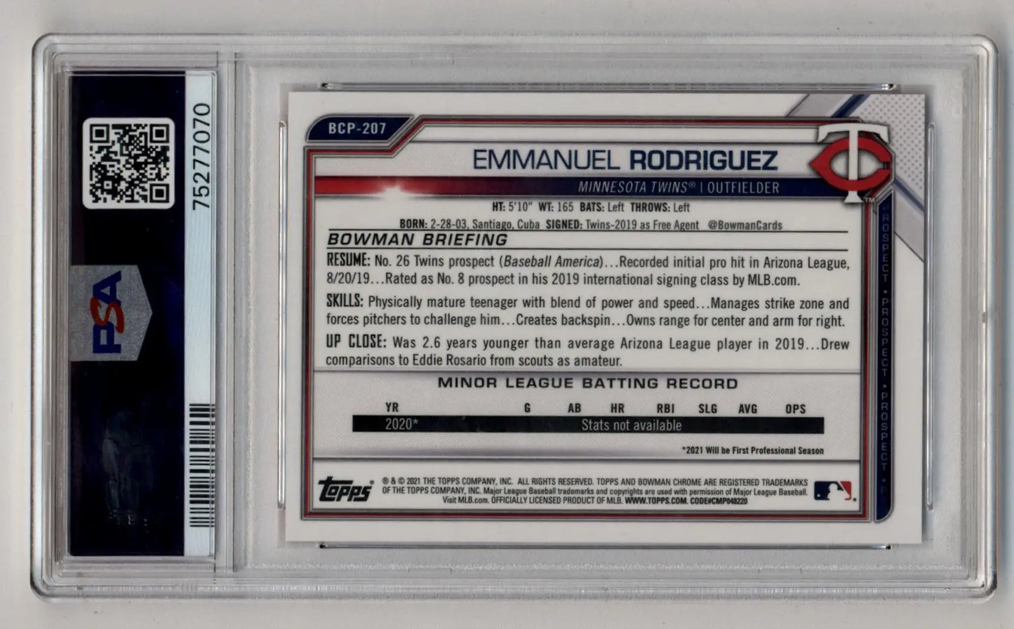 Emmanuel Rodriguez 2021 Bowman Chrome Mega Box Red Refractor 3/5 PSA 10 Gem Mint - Singles