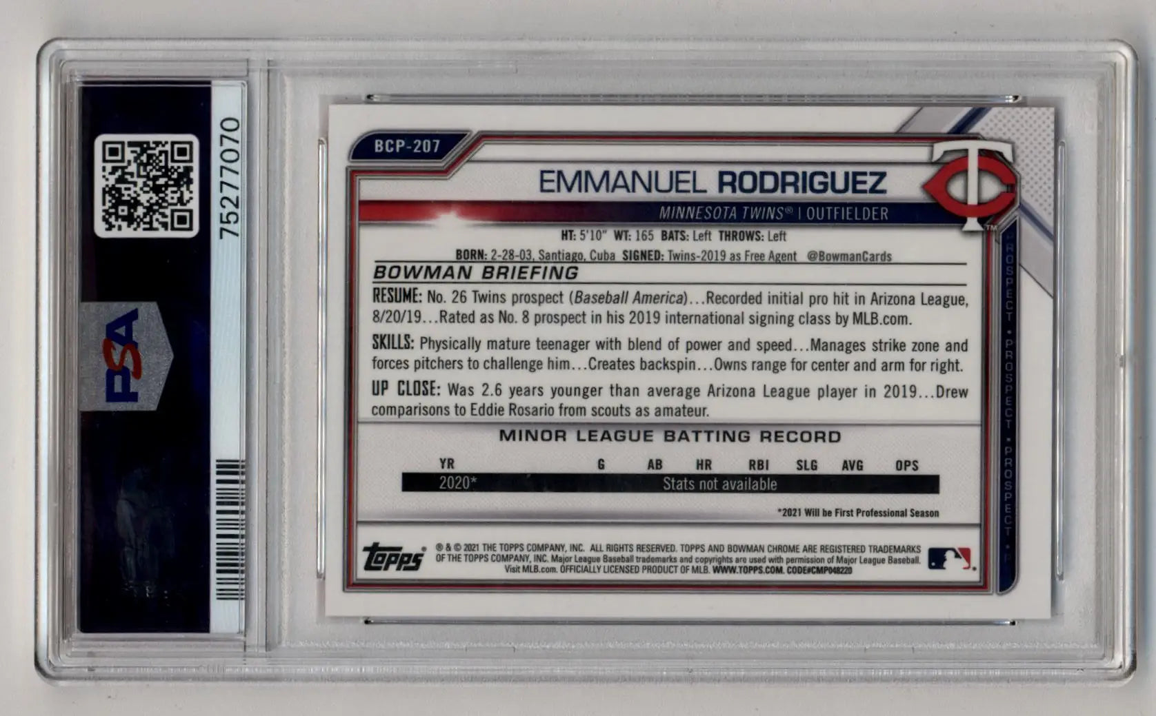 Emmanuel Rodriguez 2021 Bowman Chrome Mega Box Red Refractor 3/5 PSA 10 Gem Mint - Singles