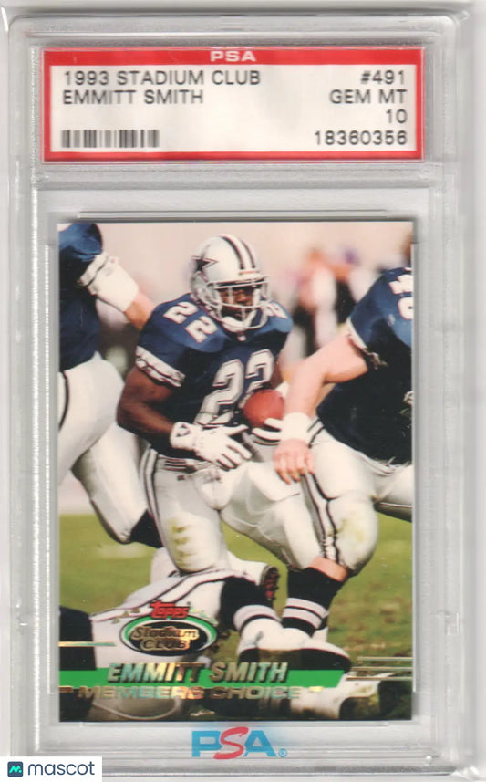 1993 Topps Stadium Club Emmitt Smith football card PSA Gem Mint 10 from Columbia Hobby