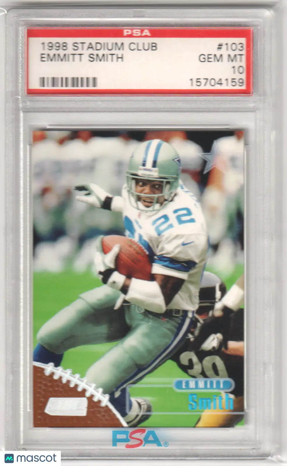 PSA-graded 1998 Topps Stadium Club Emmitt Smith football card GEM MT 10 from Columbia Hobby