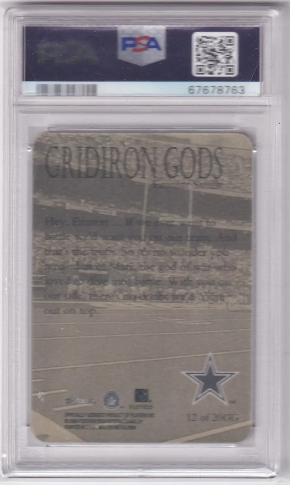Emmitt Smith Gridiron Gods trading card from Skybox Molten Metal, graded PS A 10